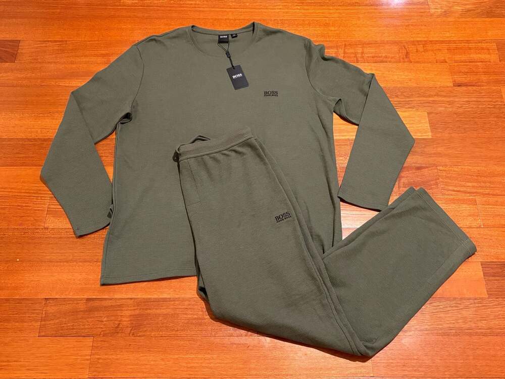 BOSS Hugo Boss Men's Waffle Knit Lounge Set Olive Green Size XL